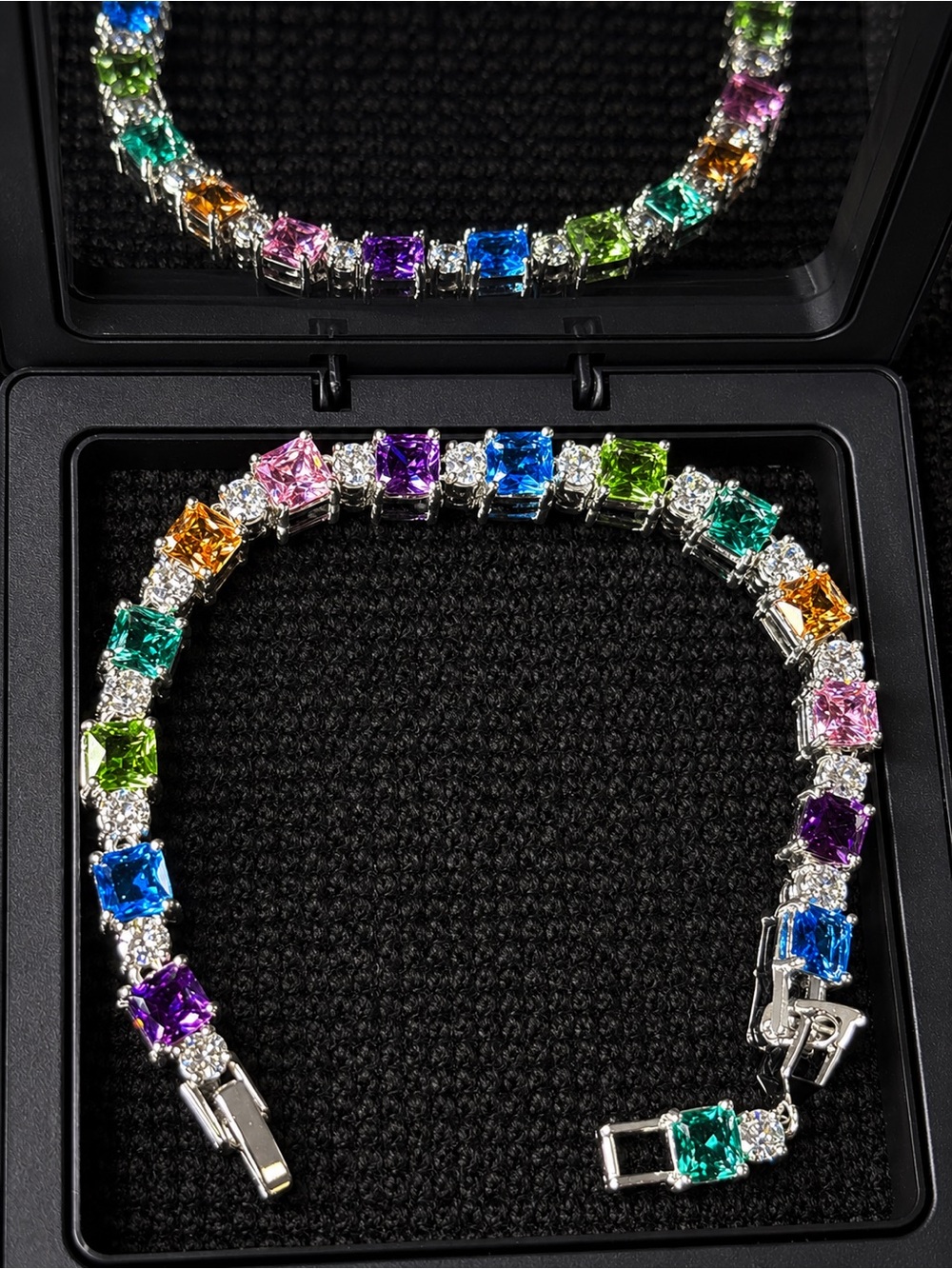 Multicolor Square-Cut Tennis Bracelet